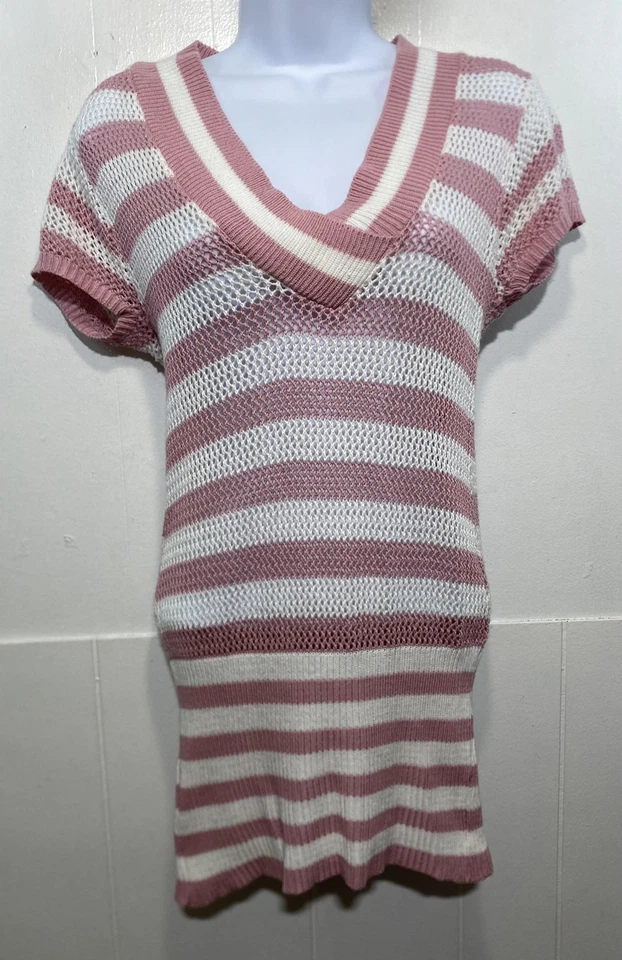 Suéter Proyecto Suéter Mujer Mediano Rayas Cuello en V Pullover Malla Tejido Y2K EE. UU. Foto 2 de 4