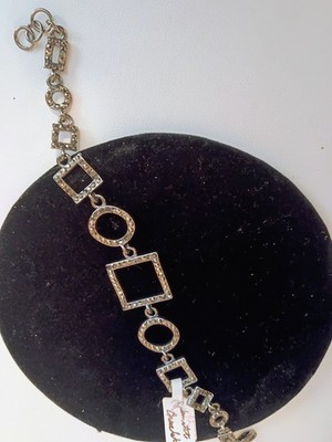 Premier Designs Silver Geometric Charm Chain Bracelet Toggle Square Round