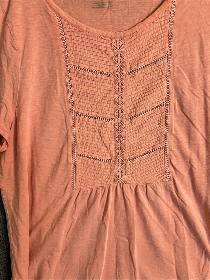 Camisa Boho Talbots Mujer Talla 2X Naranja Crotchet Manga Corta Mezcla Algodón Foto 3 de 4