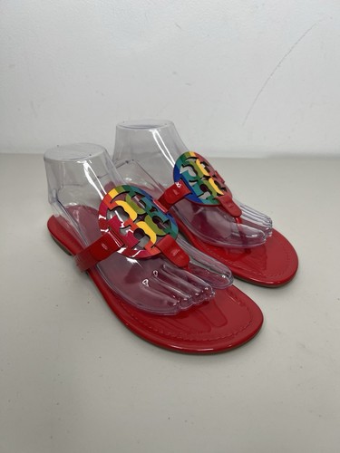 Tory Burch Red Patent Leather Rainbow Miller Sandals Size 8