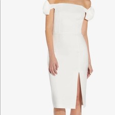 Aidan Mattox OFF SHOULDER CREPE COCKTAIL SHEATH DRESS  BOWS IVORY sz 6 Bridal 