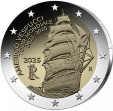 Moneta 2 EURO 2025 TOUR MONDIALE DELLA NAVE AMERIGO VESPUCCI FDC CAPSULA