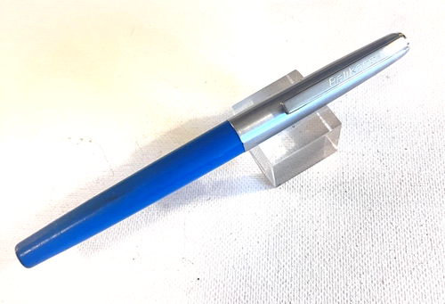 1970s Blue Pelikano Fountain Pen FINE nib Cartridge filler View window NICE!