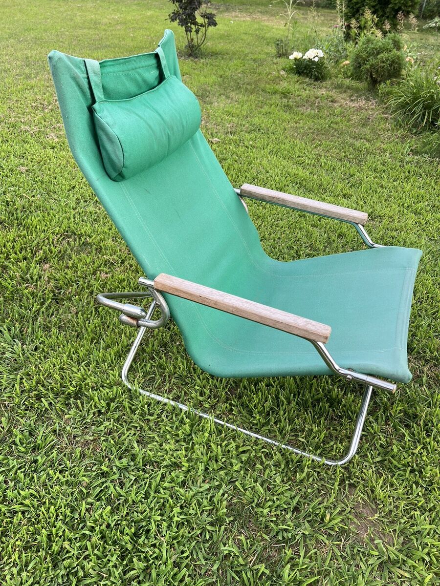 Vintage Uchida Z Chair Folding Canvas Lounge Chrome Japan Vintage Uchida Z Chair Folding Canvas Lounge Chrome Japan