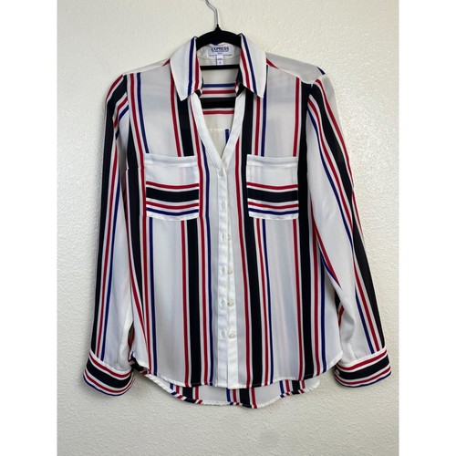 Express The Portofino Shirt Womens Top size Small Slim Fit Multicolor Stripes - Picture 1 of 10