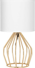 Gold Table Lamp - Modern Style Desk Lamp with Hollowed Out Base Linen Fabric Sha
