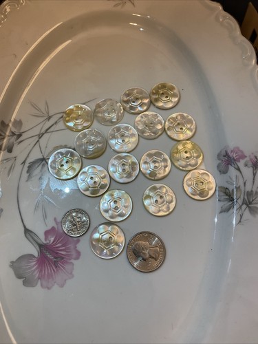 17 Engraved Ivory Color 2 Hole 7/8” Mother of Pearl Vintage Buttons - Picture 4 of 6