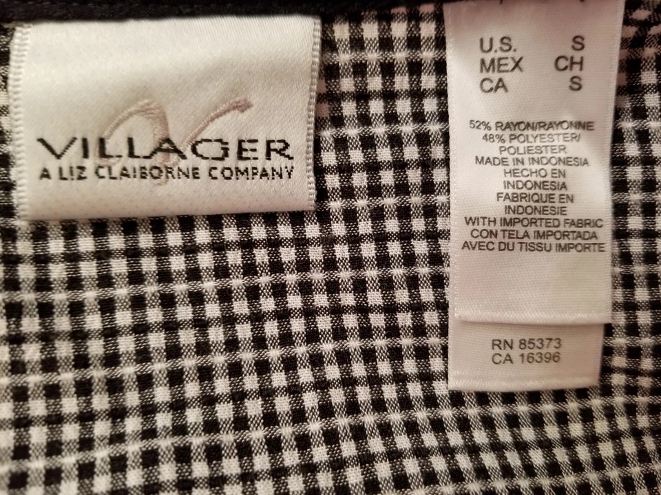 Camisa Top Blusa Villager Liz Claiborne Mujer Talla S Pequeña Negra Blanca A Cuadros Foto 2 de 4