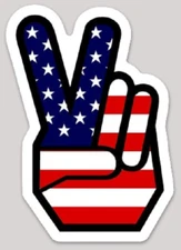 3 Inch Non-Reflective American Flag Peace Sign Hand Vinyl Sticker