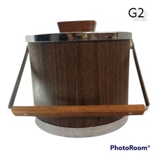 Ice Bucket MCM Retro Vintage ATAPCO Chrome Wood Handles Barware - Made in USA 