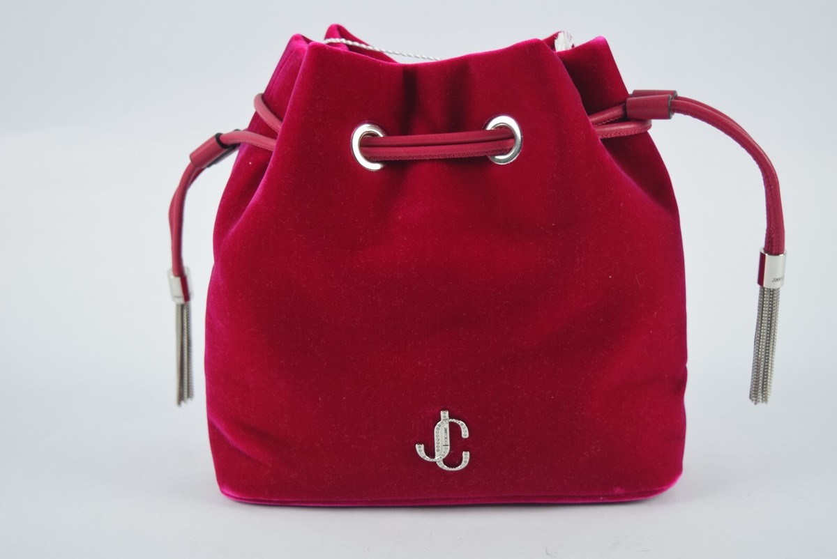 NWT Authentic JIMMY CHOO Marcheline Velvet Raspberry Bag Chain