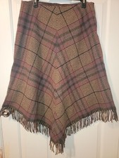 VTG Lauren R.L Lamswool Skirt 34 L Plaid Fringe Western RL Holiday Equestrian