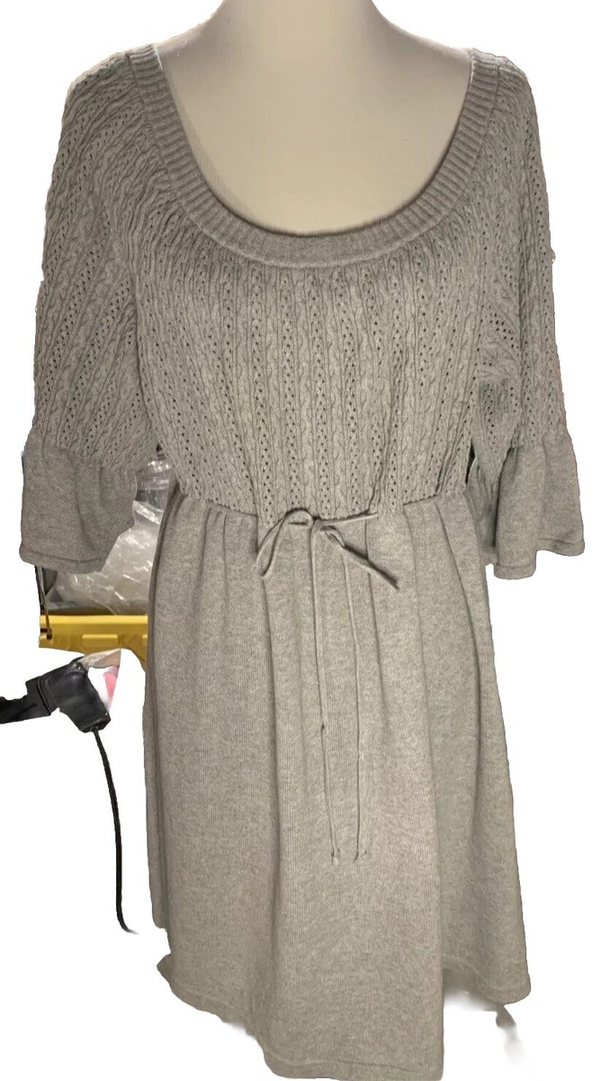 sweater dress babydoll Womens Square Neck Long Sleeve Fall Dresses Casual Khaki XL bow detail and ribbed sleeves Women's Tie Back Babydoll Sweater