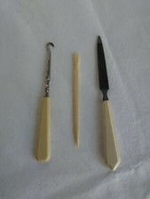 Vintage Art Deco Button Hook, Nail File, Cuticle Tool Vanity Set. D2
