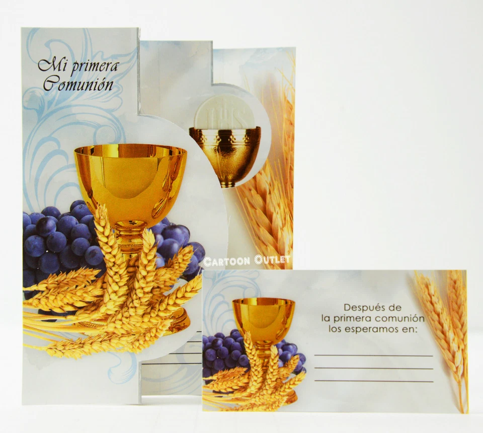 24 INVITACIONES DE PRIMERA COMUNION FIRST COMMUNION INVITATIONS Gold Caliz Grape - Image 4 of 4