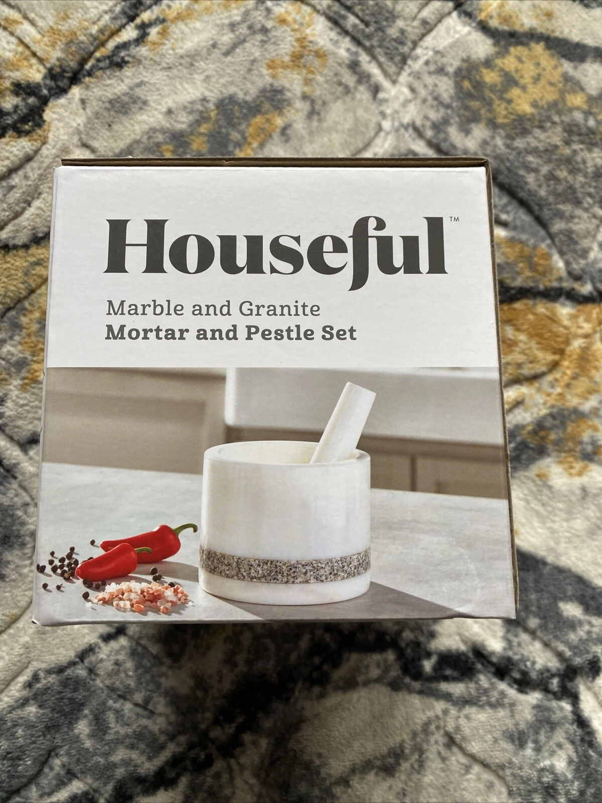 Houseful Mortar And Pestle Set Marble And Granite 5.1 In Día X 3.9 In White