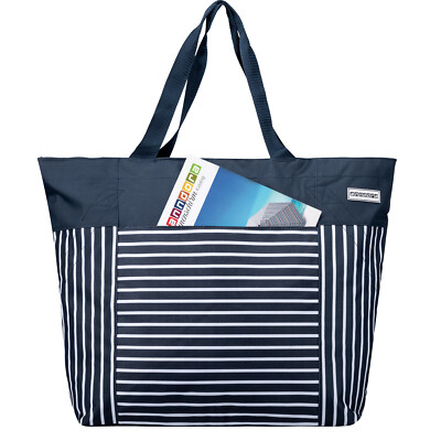 anndora XXL Einkaufstasche blau weiß gestreift 58 x 22-38 x 44 cm Shopper