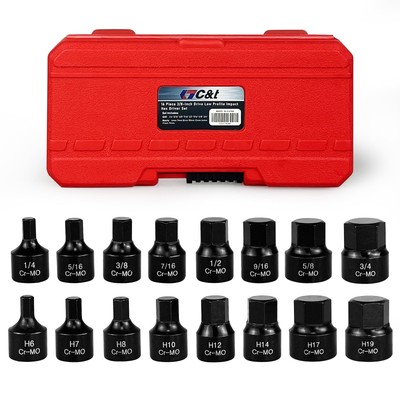 16 Piece 3/8-Inch Drive Low Profile Impact Hex Driver Set,SAE/Metric,1/4 Inch