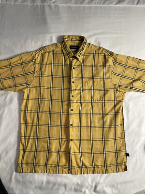 Vintage Ocean Pacific Shirt Mens XL Yellow Plaid Green Bay Packer Colors SS