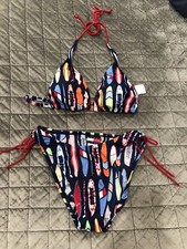2 Pc Tommy Hilfiger Bikini Set Junior Blue  Multicolor Surf Boards Sz L