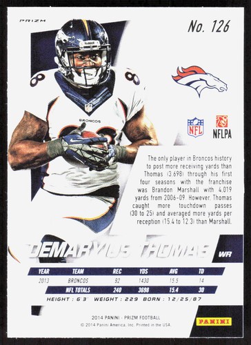 2014 Panini Prizm #126 Demaryius Thomas Prizms - Foto 2 di 2