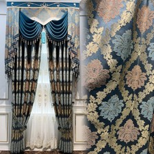 luxury European blue jacquard chenille thick shade valance curtain tulle M1556