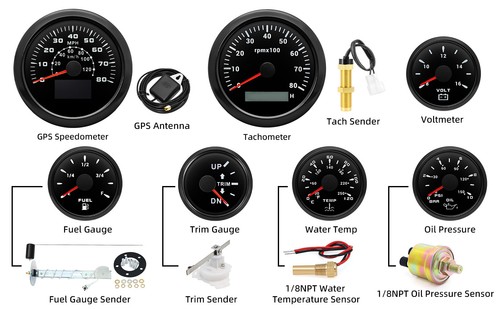 7 Gauge Set 85mm GPS Speedometer 80MPH 120km/h Tacho&52MM Fuel/Oil/Temp/Volt - Picture 5 of 8