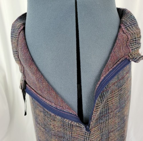 Vintage Navy/Tan/Burgundy Plaid Skirt w Elastic Waist & Side Zip Size S/M? - Picture 8 of 8