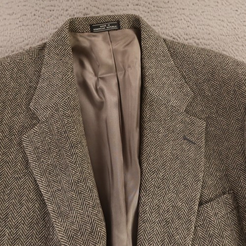 VTG Tweed Jacket L LT Gray Herringbone 100% Wool Blazer Sport Coat 44L - Picture 2 of 15