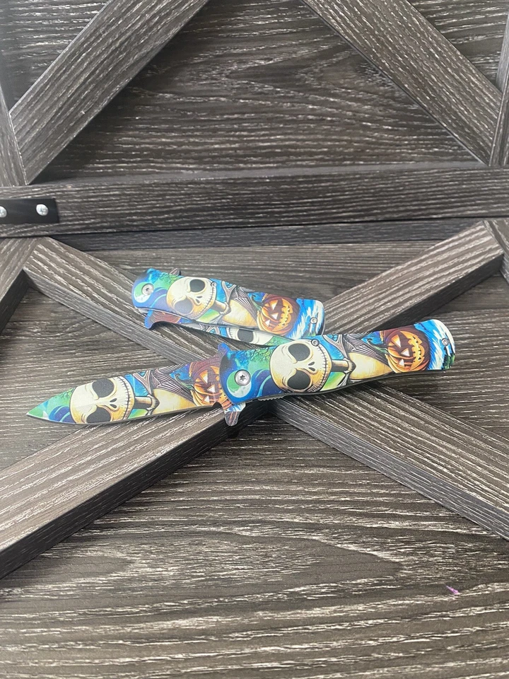 CUCHILLO PLEGABLE 8" Halloween Jack Skellington Pesadilla Antes de Navidad Hoja Foto 3 de 4