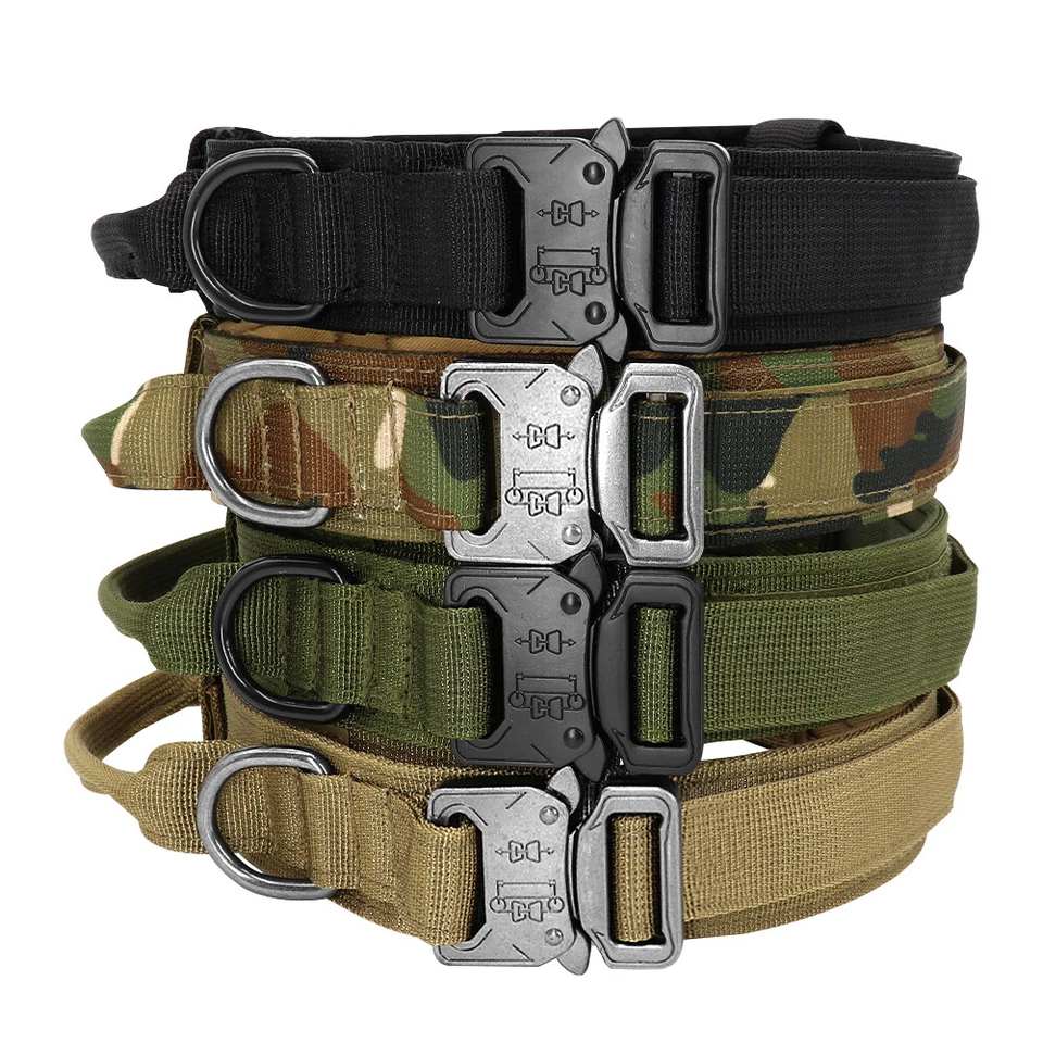 Military Tactical Dog Collar Nylon Adjustable Heavy Duty Metal Buckle & Handle - Image 4 of 4
