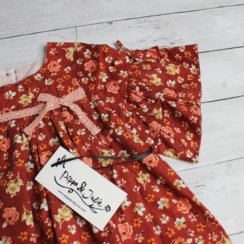 Pippa & Julie Girl's Dress Size 5 5T Brown Floral Cottagecore Calico 3/4 Sleeve - Picture 6 of 9