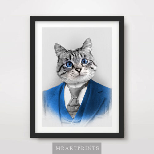 MR CAT PQUIRKY RETRATO ANIMAL Estampado Artístico Póster Extraña Divertida Comedia De Colección Gatos - Imagen 1 de 3