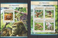 FD1122 2017 DJIBOUTI PRIMATES MONKEYS FAUNA WILD ANIMALS #1503-06+BL593 MNH