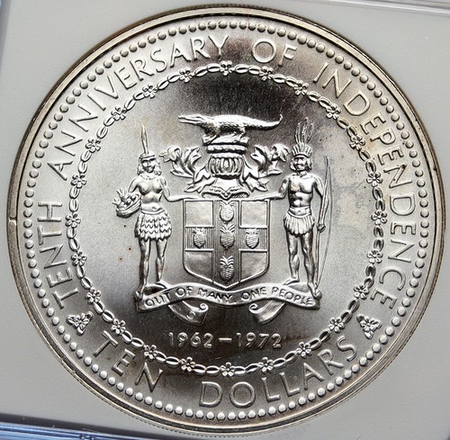 1972 JAMAICA 10th Independence Anniversary BU SILVER 10 Dollars Coin NGC i106243 - Picture 2 of 5