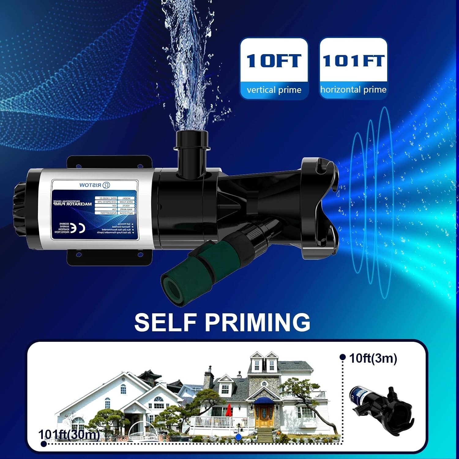 Portable 12V Macerator Pump with Quick-Release Garden Hose for Waste Disposal