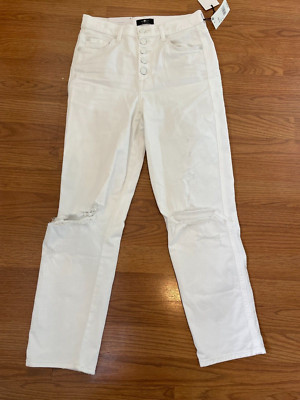 7 For All Mankind HW Cropped Straight in Royce Blanc White Button Jeans 26 X 27
