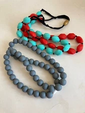 2 Chew Bead Necklaces MOM BABY JEWELRY Gray Turquoise And Red