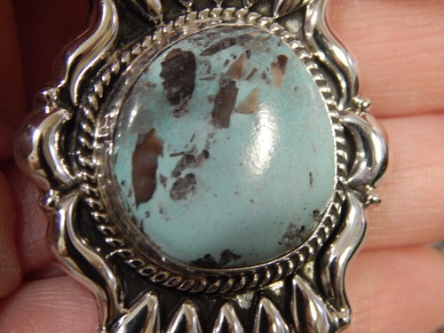 New Bisbee Turquoise Sterling Silver Repoussé Pendant Navajo Geraldine James - Picture 7 of 8