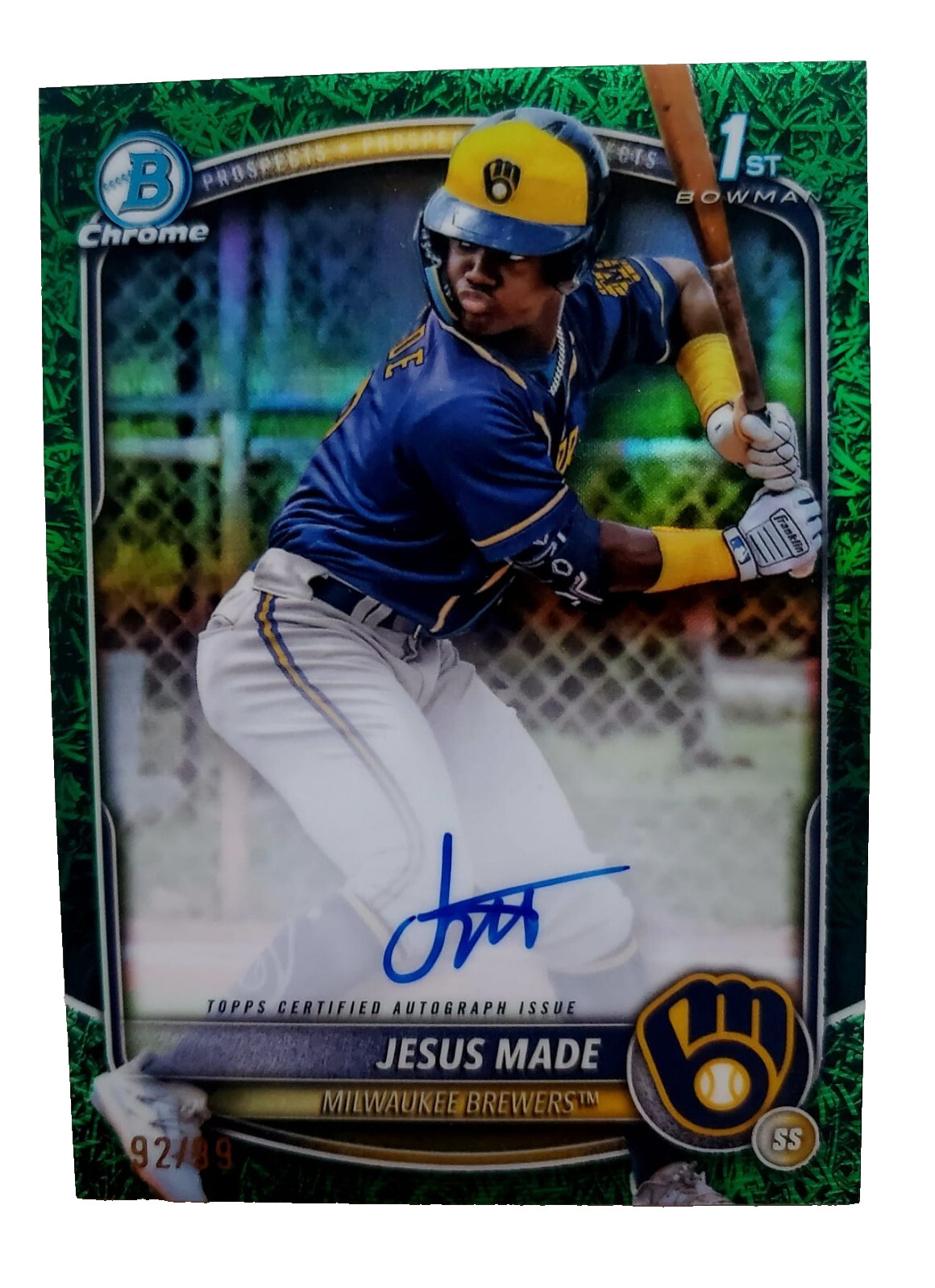 2025 Bowman Chrome Jesus Made 1st Bowman Green Grass Refractor Auto 92/99 CPA-JM