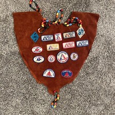 Vintage BSA Leather Handmade Boy Scouts Poncho Patches 80s Western Camp Beads