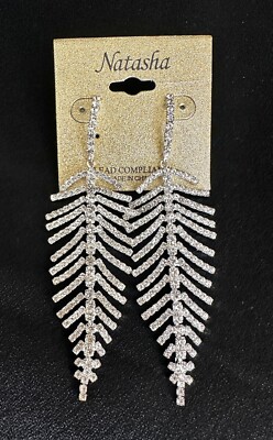 Natasha Linear Rhinestone Feather Earrings