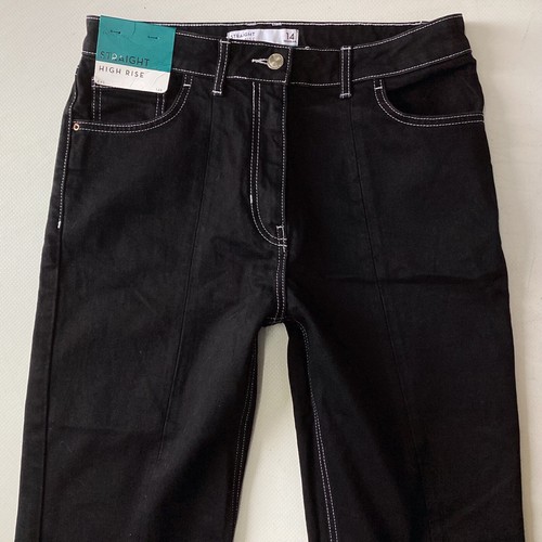 BNWT Ladies Next STRAIGHT HIGH RISE Black Jeans Size 14 R (434J)