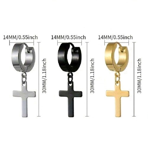 1 Paar Klapp Creolen mit Anhänger Kreuz Ohrringe Edelstahl Damen Herren Unisex - Bild 2 von 5