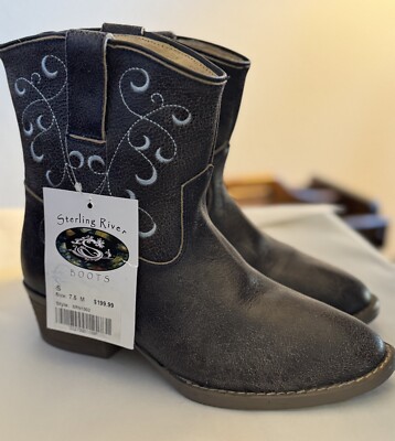 NEW Sterling River Ankle Western Boots 7.5 M Embroidered Western Leather Brown