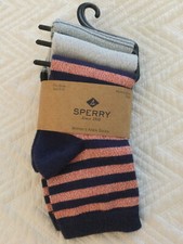 Sperry Socks, Navy Marl Asst Ankle 3 Pack, Womens, Shoe Size 5-10. Very Soft.