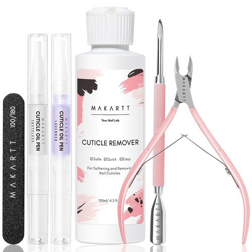 4P Cuticle Remover Kit with Oil, Trimmer & File