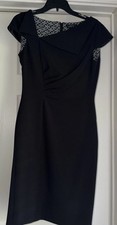 Tahari Arthur S Levine Black Cap Sleeved /Sleeveless Dress Sz 4 Asymmetric Neck
