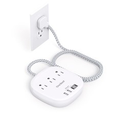Flat Plug Power Strip, 6ft Ultra Flat Extension Cord - 3 Outlets 4 USB Ports 2