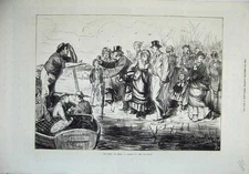 Old Antique Print 1871 April Boat Race Gull Men Women Children Swain Art 19th